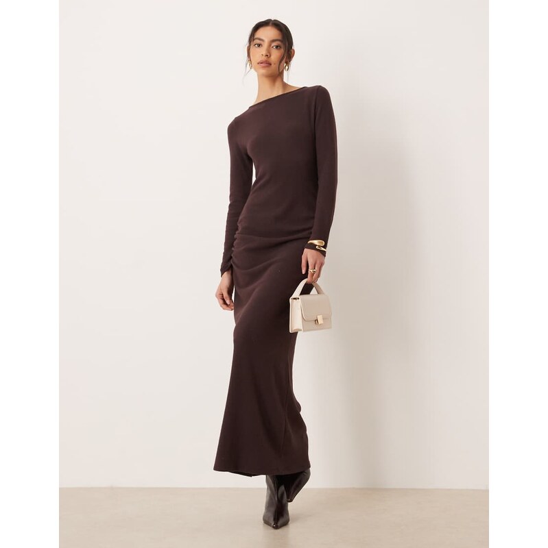 ASOS DESIGN super soft slashed neck ruched maxi dress in