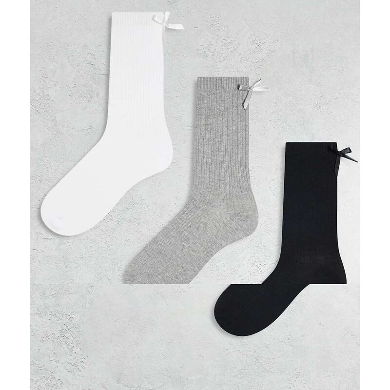JJXX 3 pack of socks with bow detailing in multi-Black