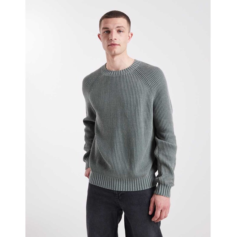 Hollister knitted fisherman jumper in washed green