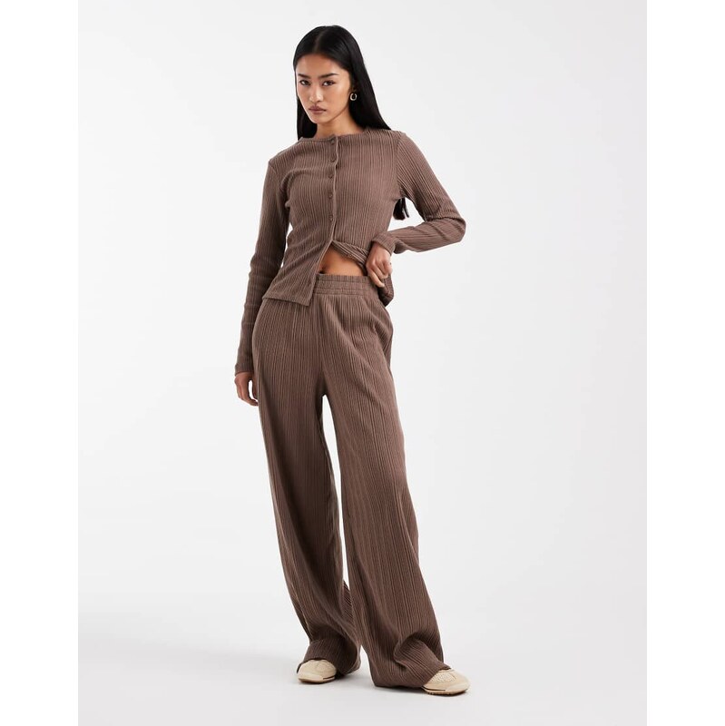 ASOS DESIGN co-ord wide leg brushed rib trouser in chocolate