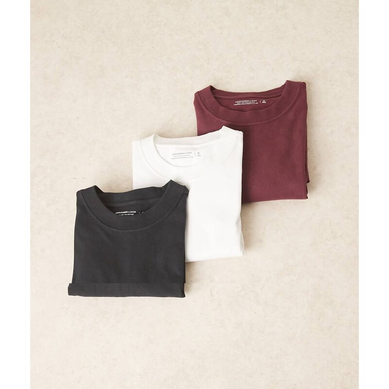 Abercrombie & Fitch 3 pack premium heavyweight t-shirt in black/red 110611363