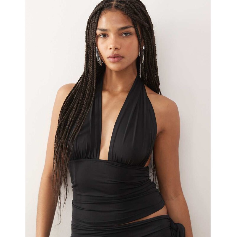 Lioness Safari plunge halterneck top co-ord in black 110619940