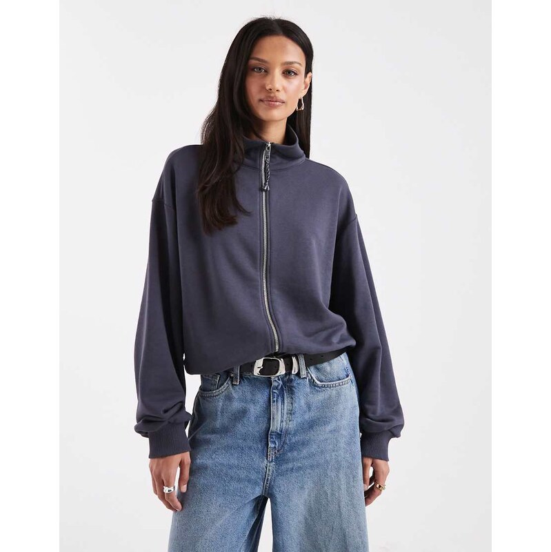 ASOS DESIGN wide funnel neck zip through sweatshirt in navy 110648375