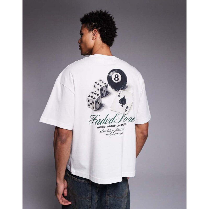 Faded Store late nights back print tee in beige-Neutral