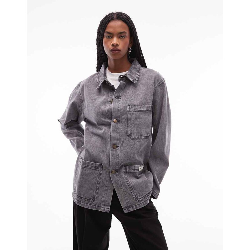 CAT WWR regular fit denim overshirt in acid wash grey 110758187