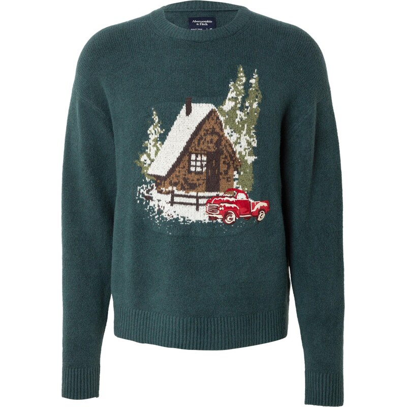 Abercrombie & Fitch Svetr HOLIDAY NOVELTY hnědá / tmavě zelená /