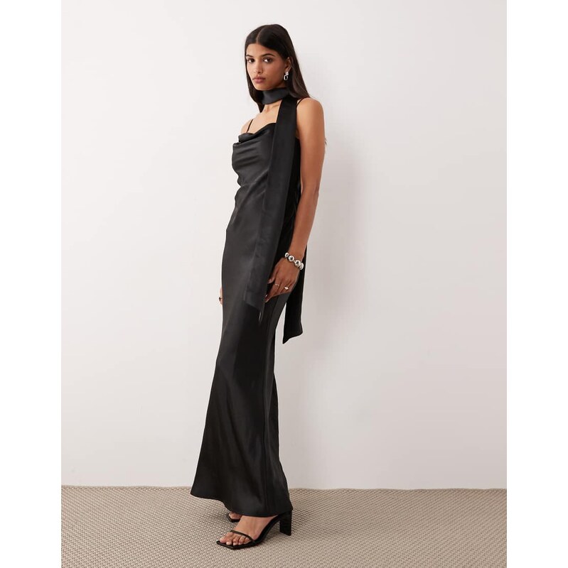 Pretty Lavish Bridesmaid Keisha satin cowl neck maxi dress with scarf 110648171