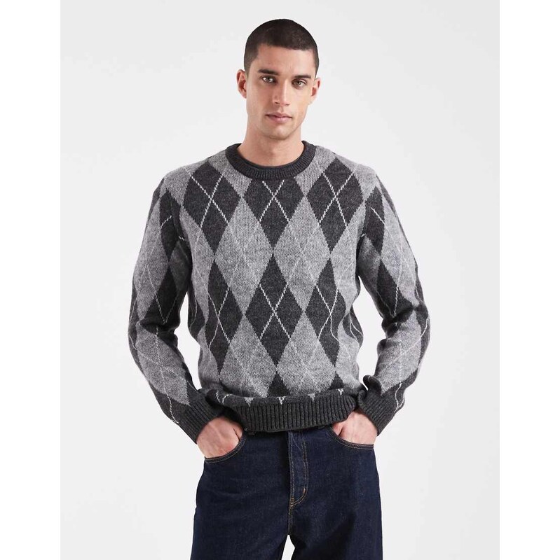 New Look argyle knit jumper in grey