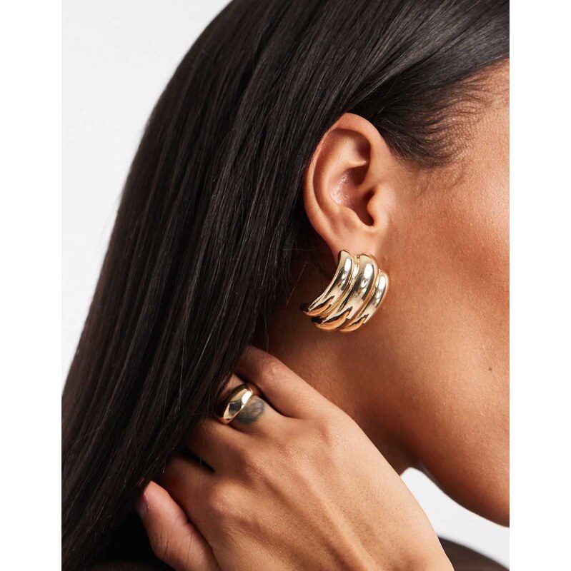 ASOS DESIGN large stud earrings with triple ridge design in gold