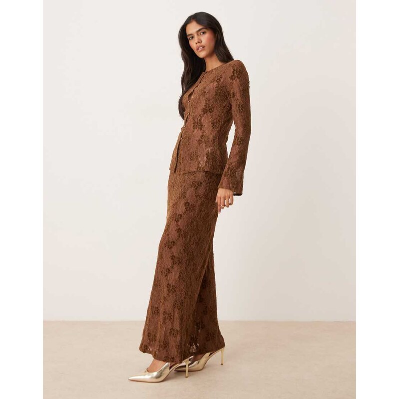 Pretty Lavish lace maxi skirt co-ord in chocolate brown 115533757