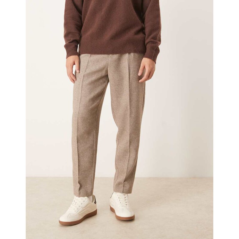 ASOS DESIGN tailored relaxed tapered trousers with wool in beige