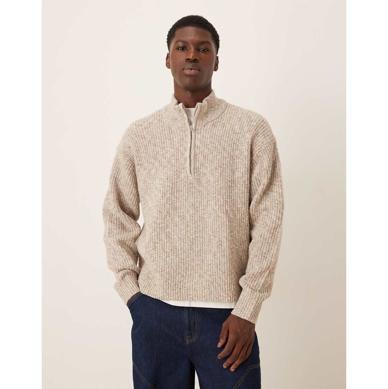 Abercrombie & Fitch knitted quarter zip cosy jumper in cream
