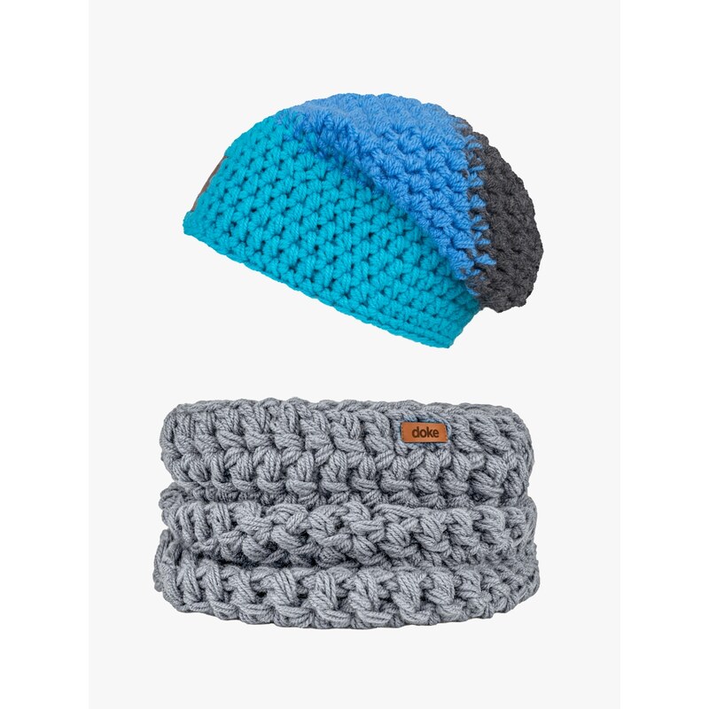 DOKE Set háčkovaná čepice Rob a nákrčník light
