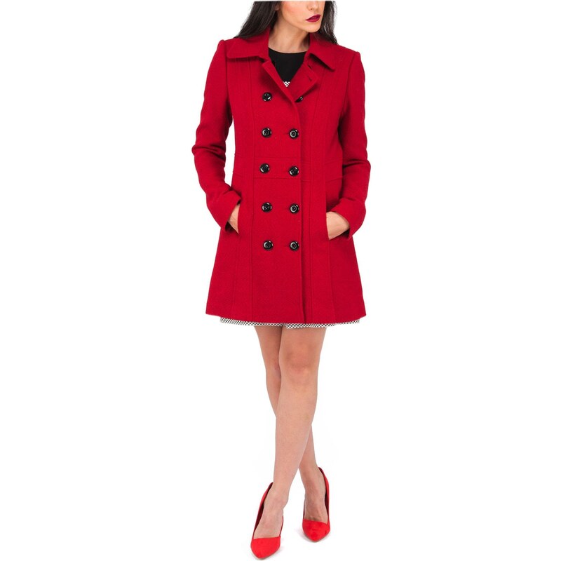 LONDON TIMES Zimní červený kabát s černými knoflíky