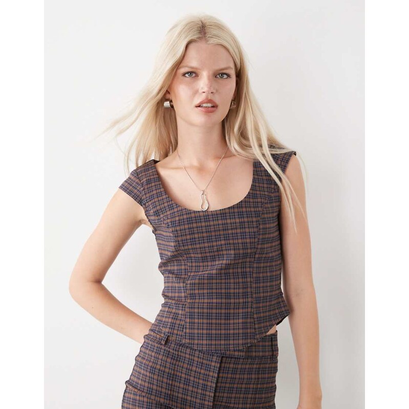 COLLUSION tailored fitted t-shirt co-ord in dark check-Multi
