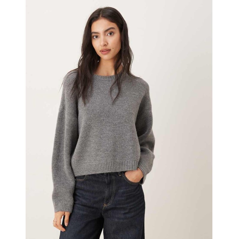 Mango round neck jumper in grey-Brown