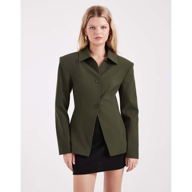 ASOS DESIGN extreme shoulder collar detail blazer in olive