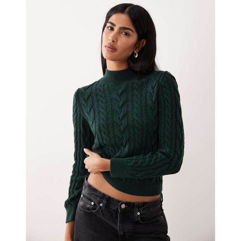 Mango high neck cable knit jumper in dark green 110637211