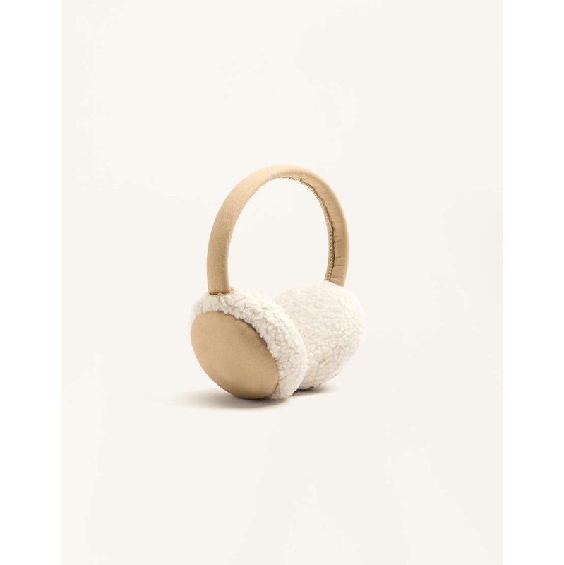 OYSHO Contrast faux shearling ear muffs in toasted brown