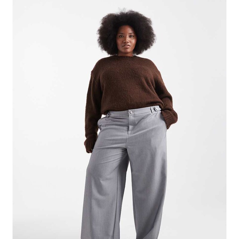 COLLUSION Plus tailored low rise relaxed trousers in grey 109409979