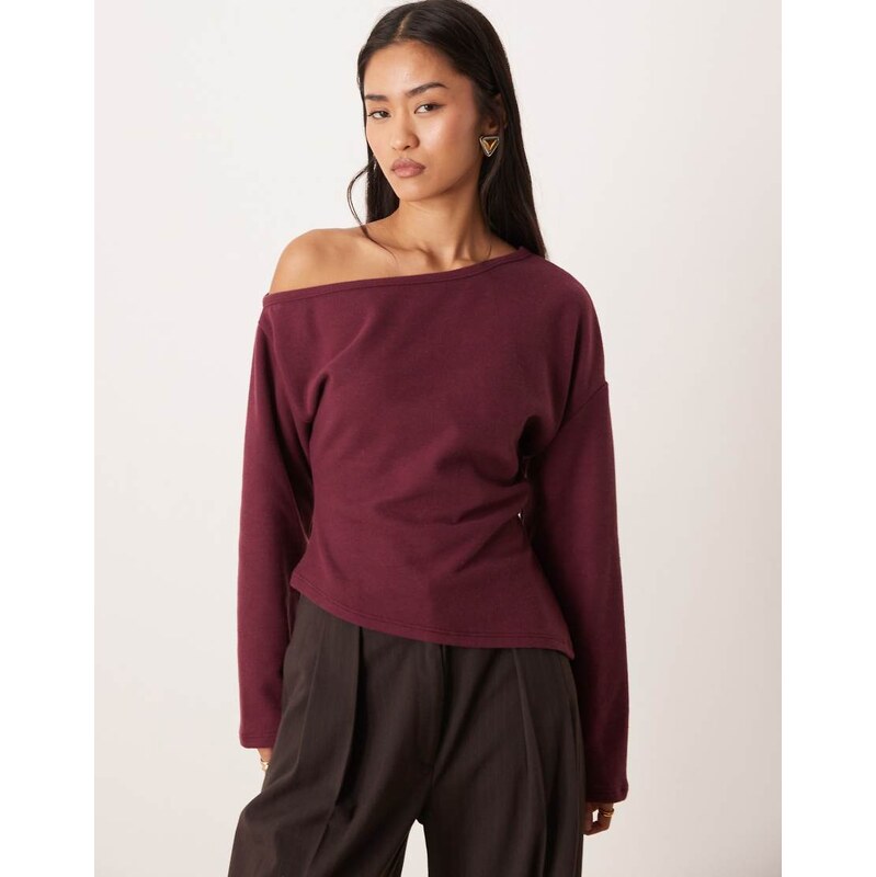 ASOS DESIGN Supersoft touch off shoulder corset waist long sleeve top 115589540