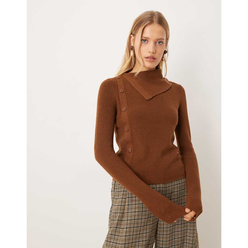 Mango jumper with side buttons in mid brown