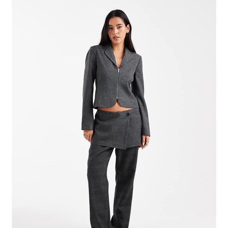 COLLUSION wrap skirt trouser co-ord in check-Grey 110637360