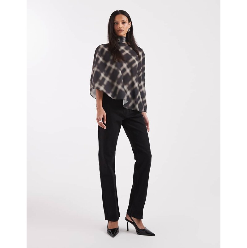 ASOS DESIGN one shoulder cape top with scarf in check-Multi 110637370