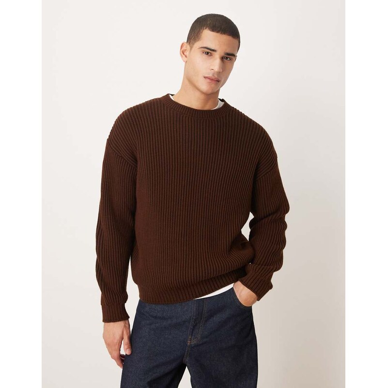ASOS DESIGN relaxed long sleeve knitted crew neck rib jumper in