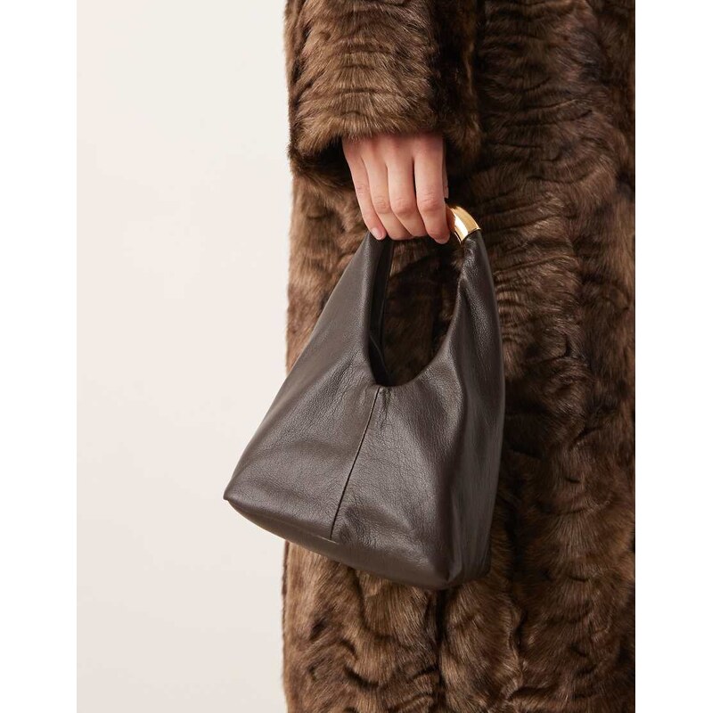 Mango faux leather micro handbag with gold accent in chocolate brown 110639103
