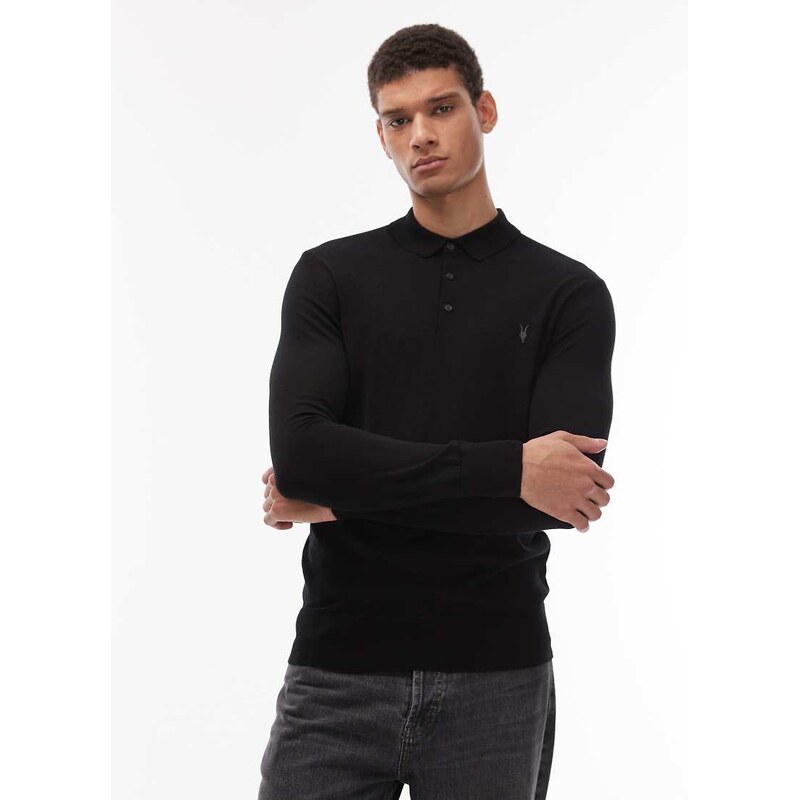 Allsaints Merino knitted polo in black - BLACK