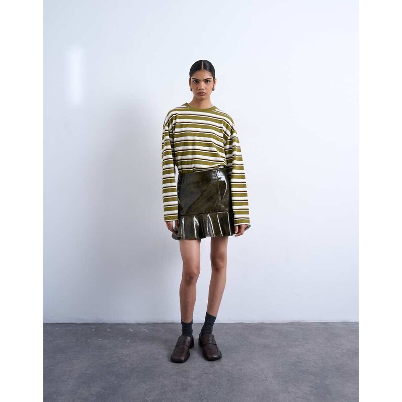 Topshop vinyl peplum hem mini skirt in green
