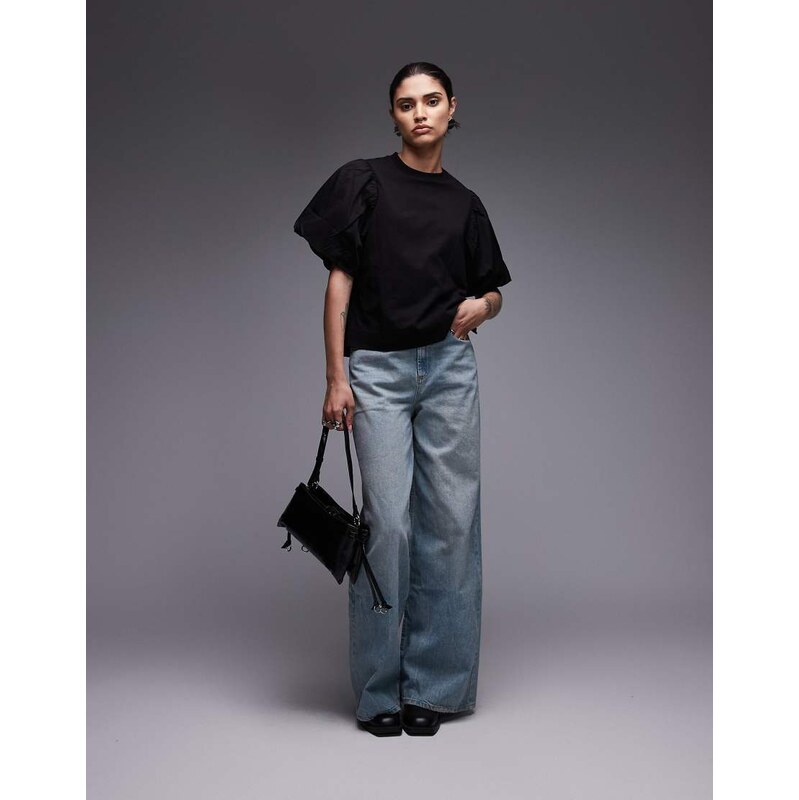 Allsaints puff sleeves t-shirt in black 110638991