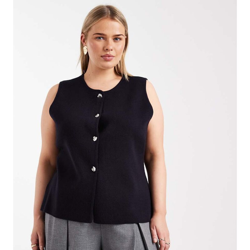 ONLY Curve split detail compact knitted waistcoat in navy 110639011