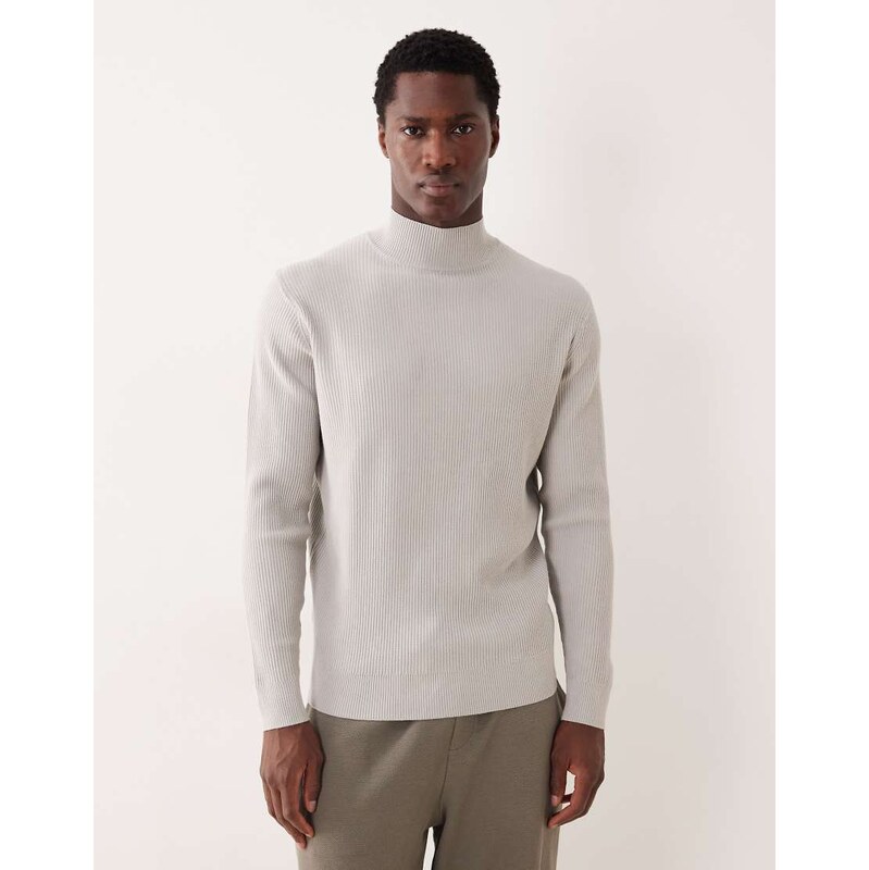 Mango classic ribbed high neck jumper in ice grey