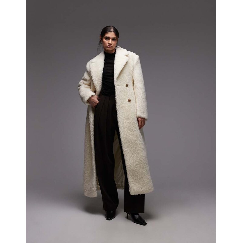 & Other Stories wool double breasted maxi coat in off white