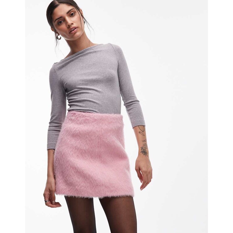 ARKET wool hairy mini skirt in pink