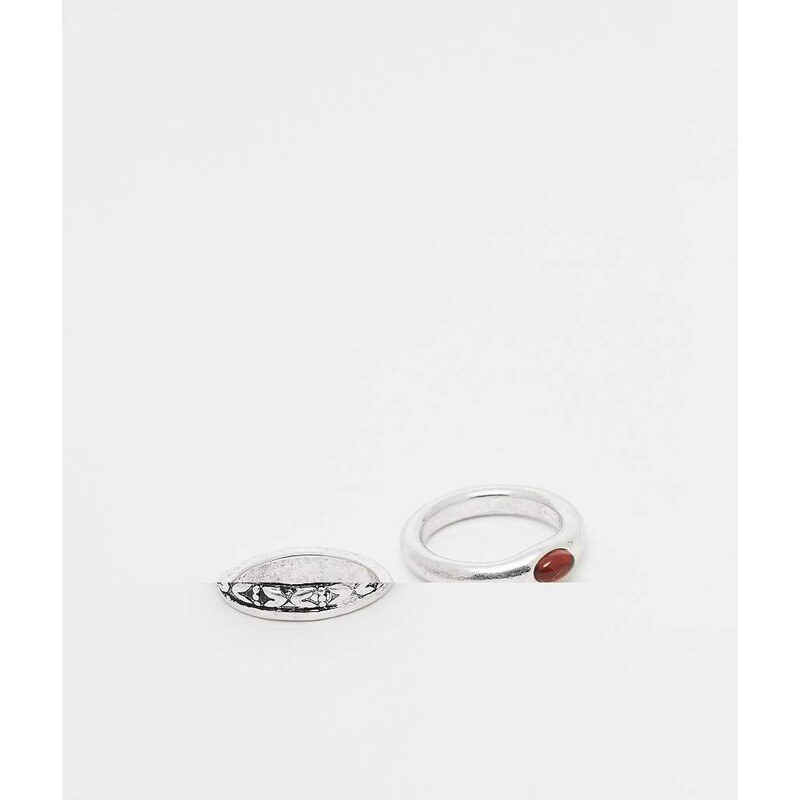 ASOS DESIGN 2 pack patterned texture and red s rings in burnished 110639052