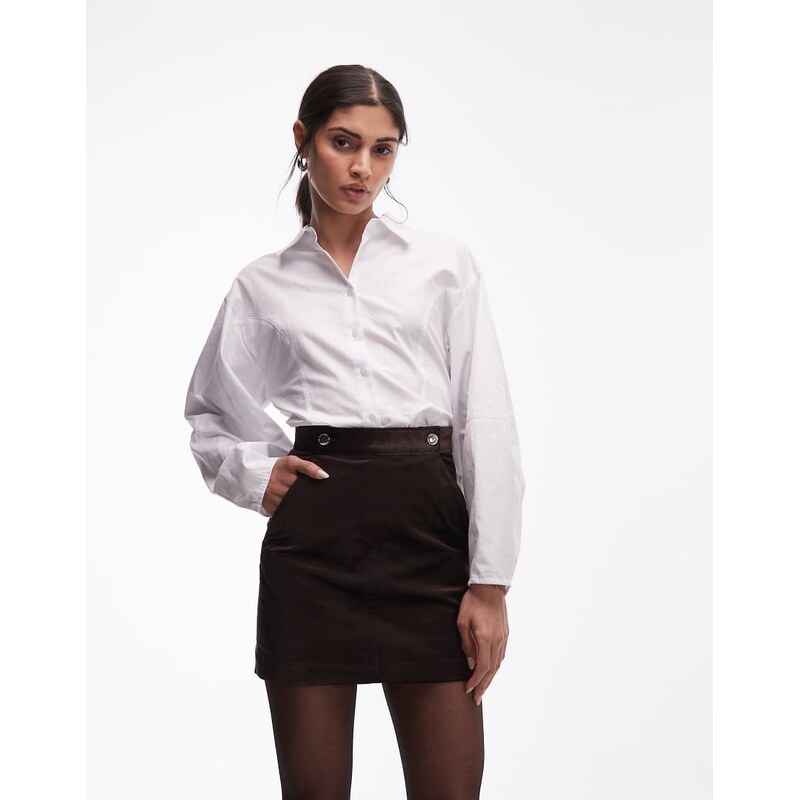 & Other Stories button details velvet mini skirt in dark brown 110639072