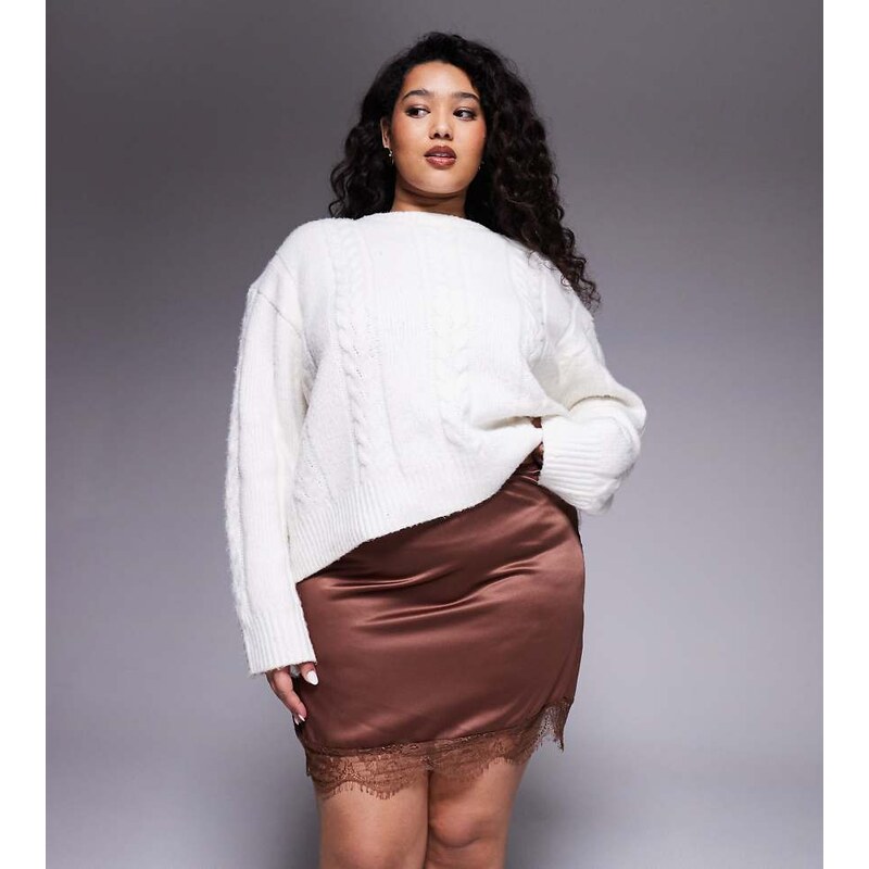 ASOS Curve ASOS DESIGN Curve lace trim mini skirt in chocolate-Brown 115519050