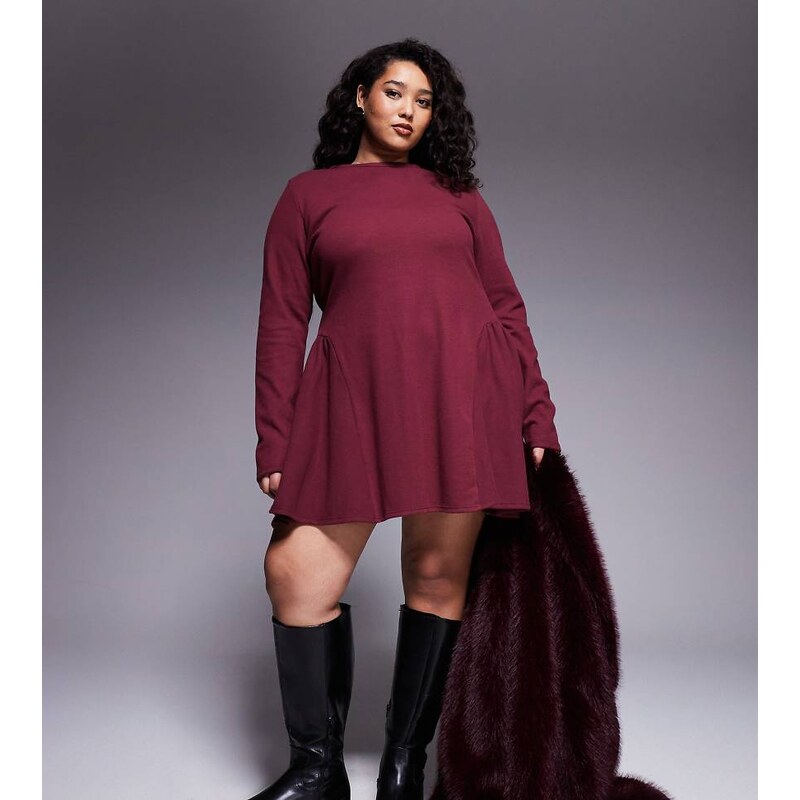 ASOS Curve ASOS DESIGN Curve supersoft long sleeve godet mini dress in 113263781