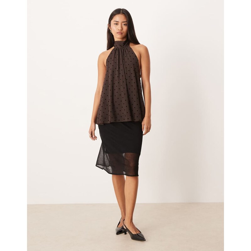Mango sheer knee length skirt with slip in black