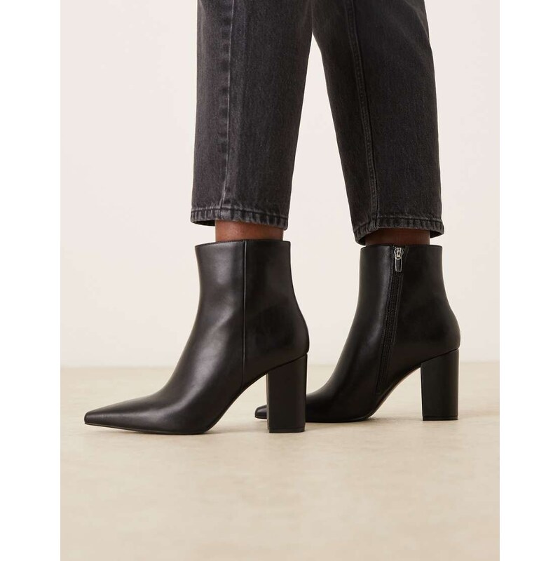 Mango textured leather look block heel boot in black 110639169