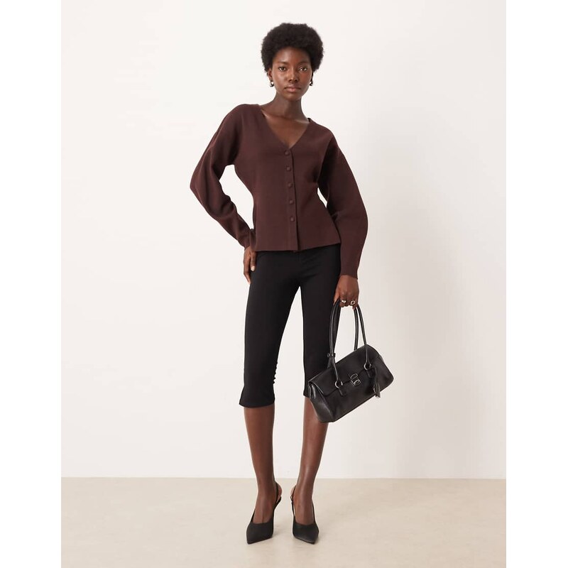 JDY fitted knitted cardigan in chocolate brown