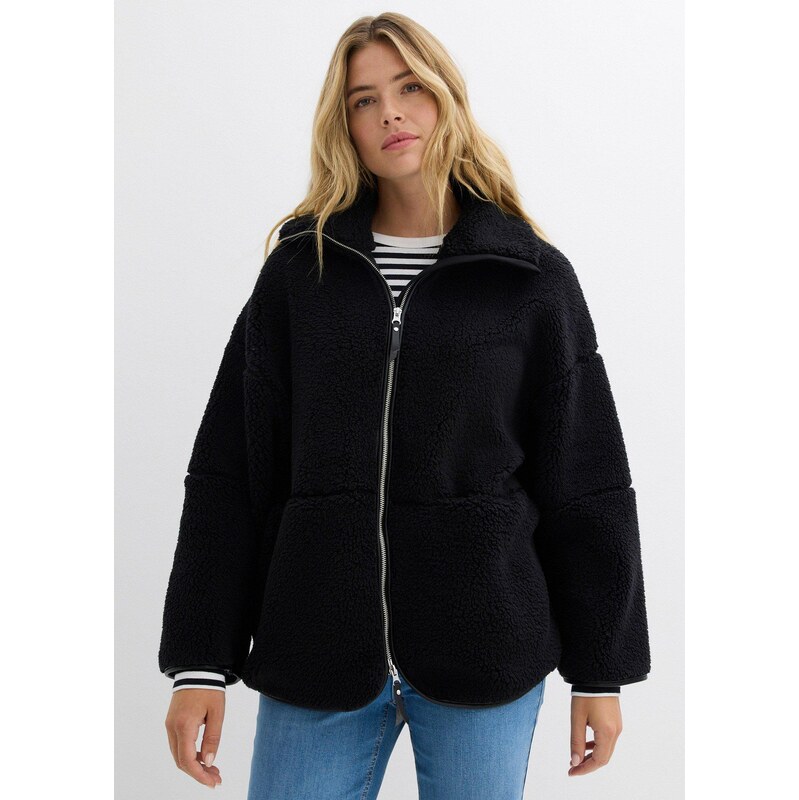 bonprix Oversize bunda z medvídkového flísu černá Žena 110640274