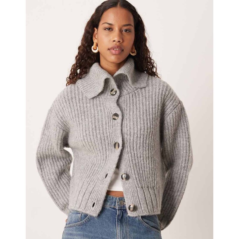 Mango oversized collar cardigan in grey 110648259