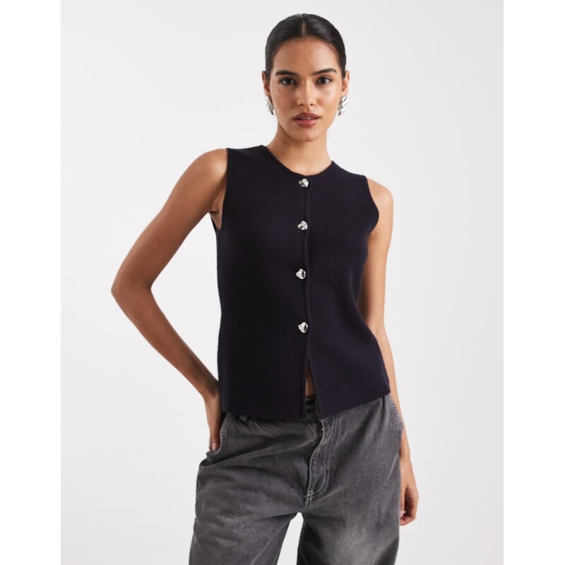 ONLY split detail compact knitted waistcoat in navy 110468678