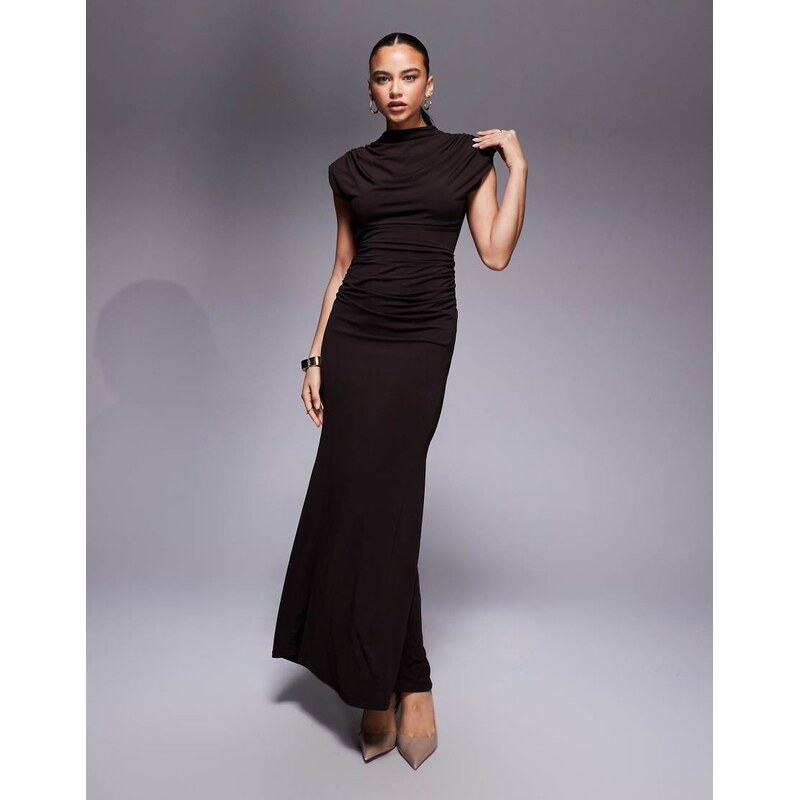 TFNC slinky draped high neck shoulder pad open back maxi dress in 110648236