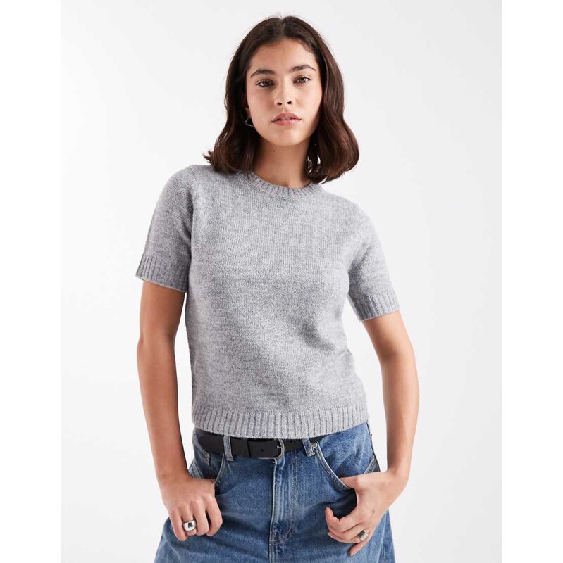 Threadbare short sleeved knitted t-shirt in grey 110697239