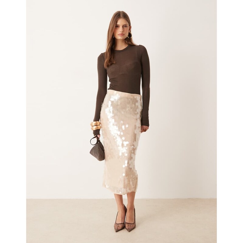 Mango sequin midi skirt in beige-Neutral 115733470